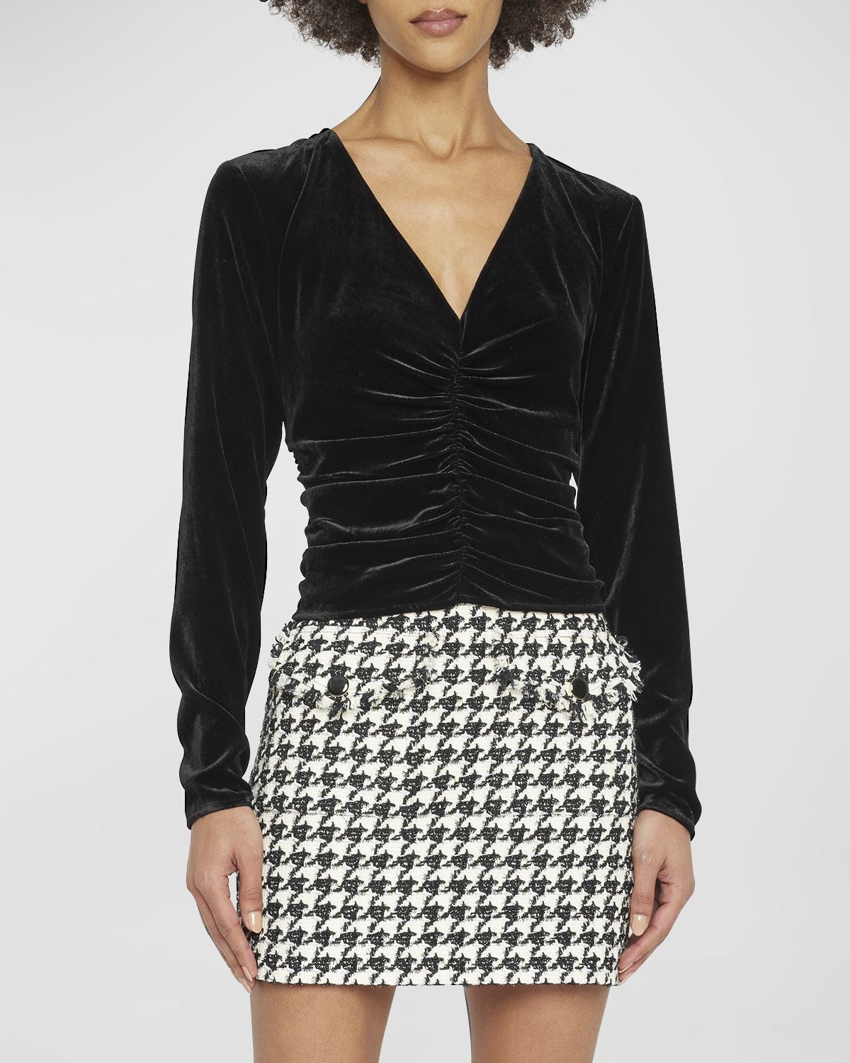 Pelona Ruched Long-Sleeve Velvet Top Product Image