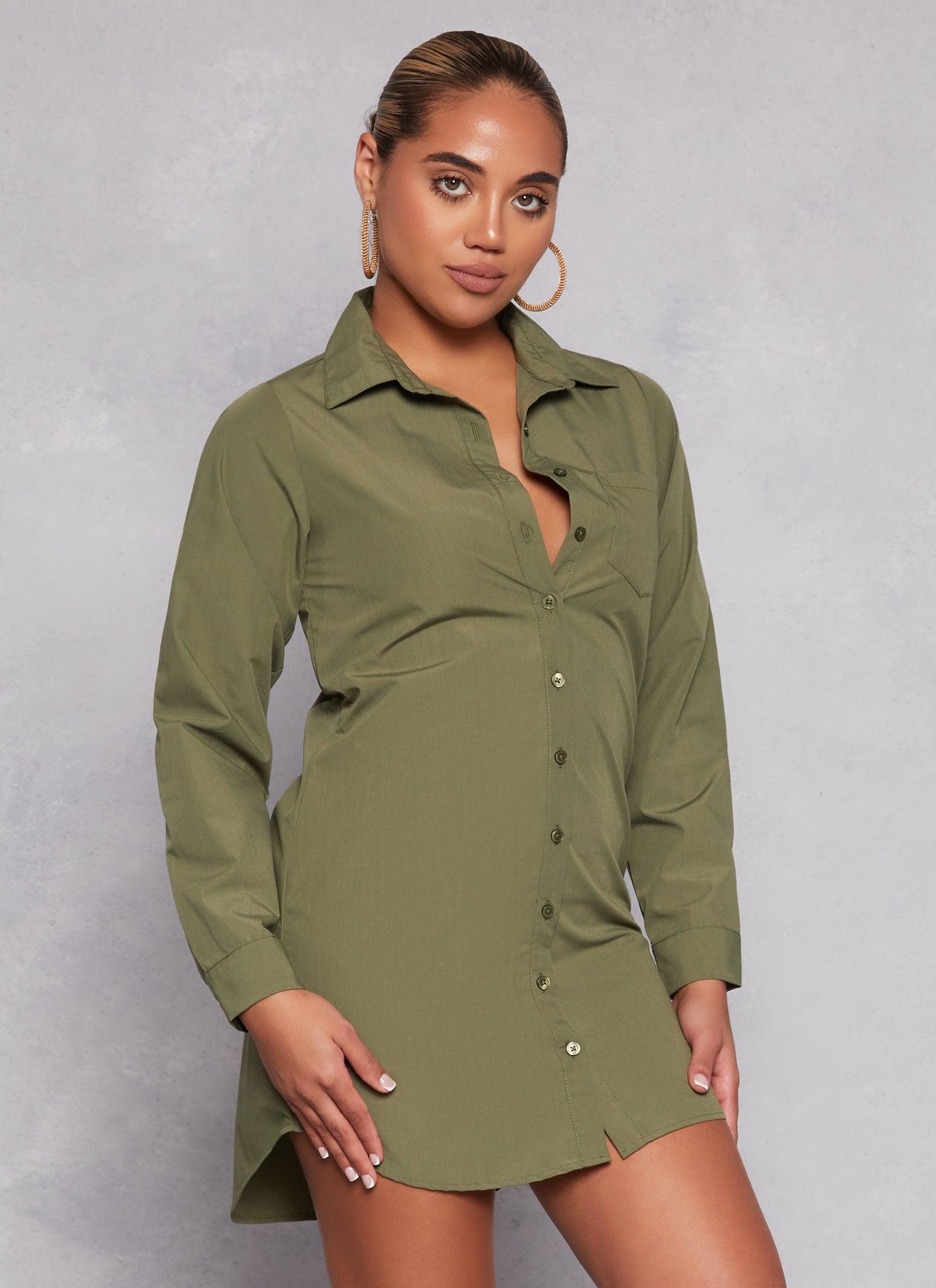 Womens Long Sleeve Mini Shirt Dress Product Image