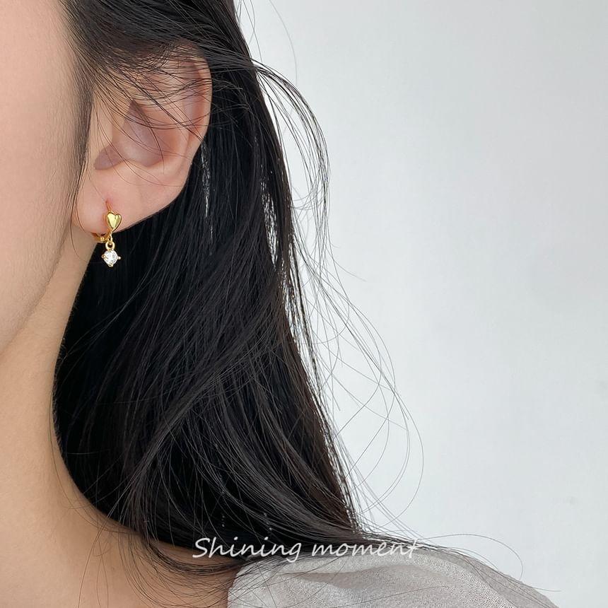 S925 Sterling Silver Heart Rhinestone Drop Earring Product Image