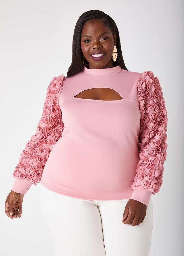 Plus Size Rosette Cutout Top Ashley Stewart Product Image