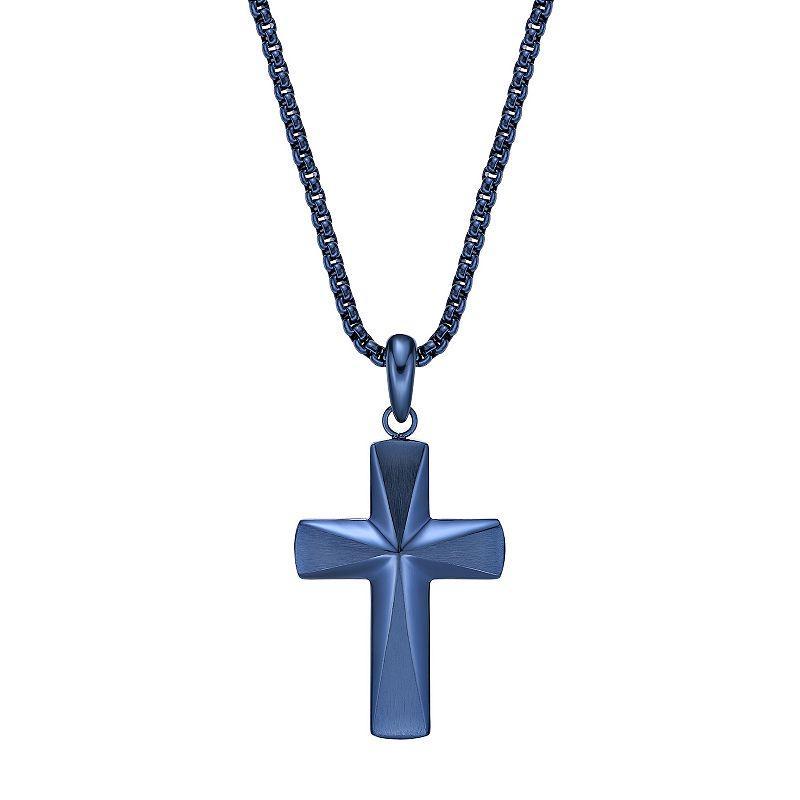 LYNX Mens Blue Ion Plated Stainless Steel Cross Pendant Necklace Product Image