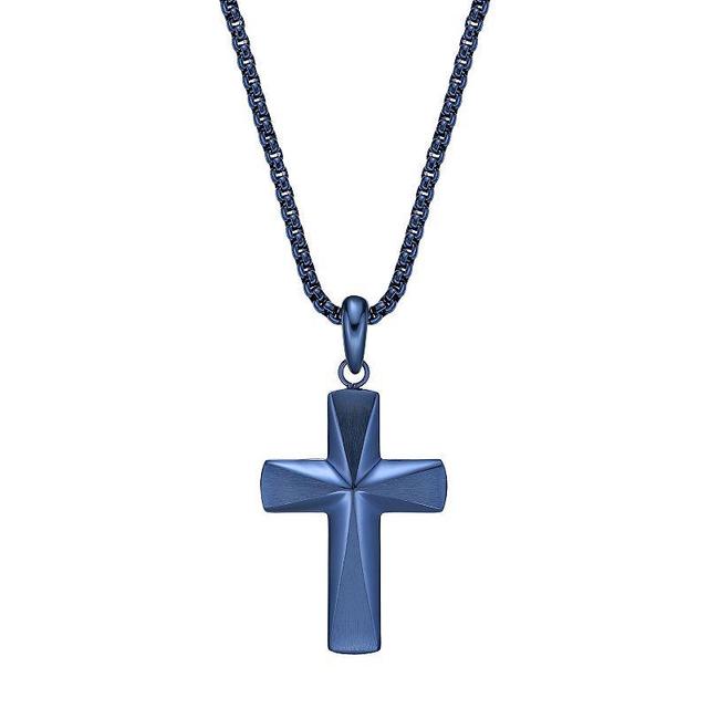 LYNX Mens Blue Ion Plated Stainless Steel Cross Pendant Necklace Product Image