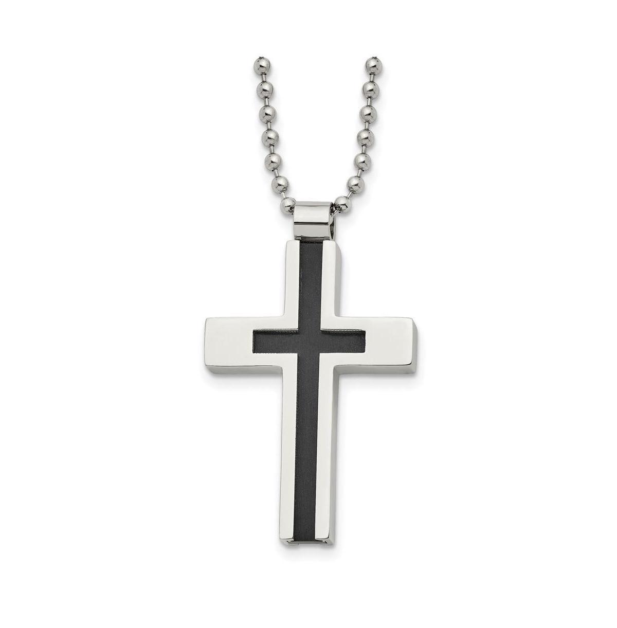 Chisel Brushed Black Ip-plated Center Cross Pendant Ball Chain Product Image