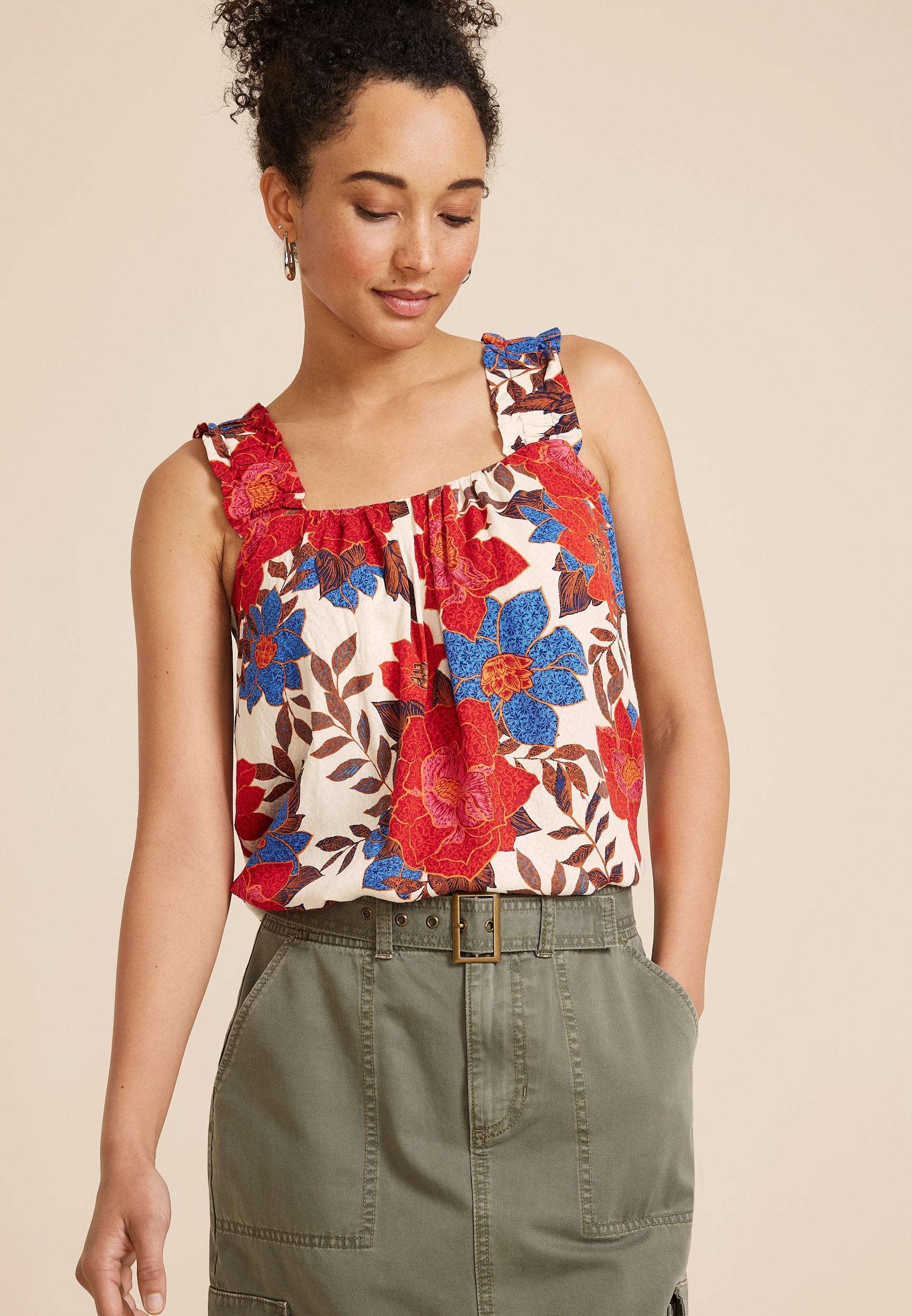 Floral Ruffle Strap Swing Tank Top Product Image