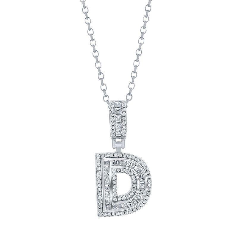 Argento Bella Sterling Silver Cubic Zirconia Initial Pendant Necklace, Womens White Product Image