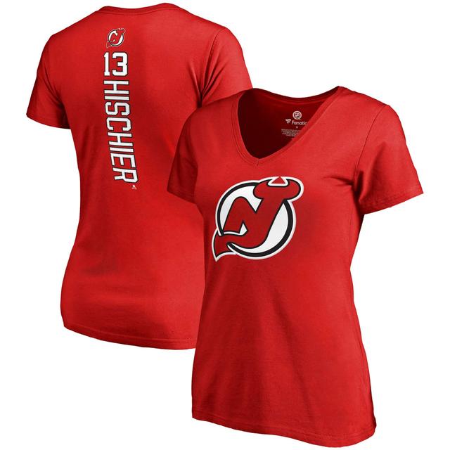 Womens Fanatics Branded Nico Hischier Red New Jersey Devils Plus Size Backer Name & Number V-Neck T-Shirt Product Image