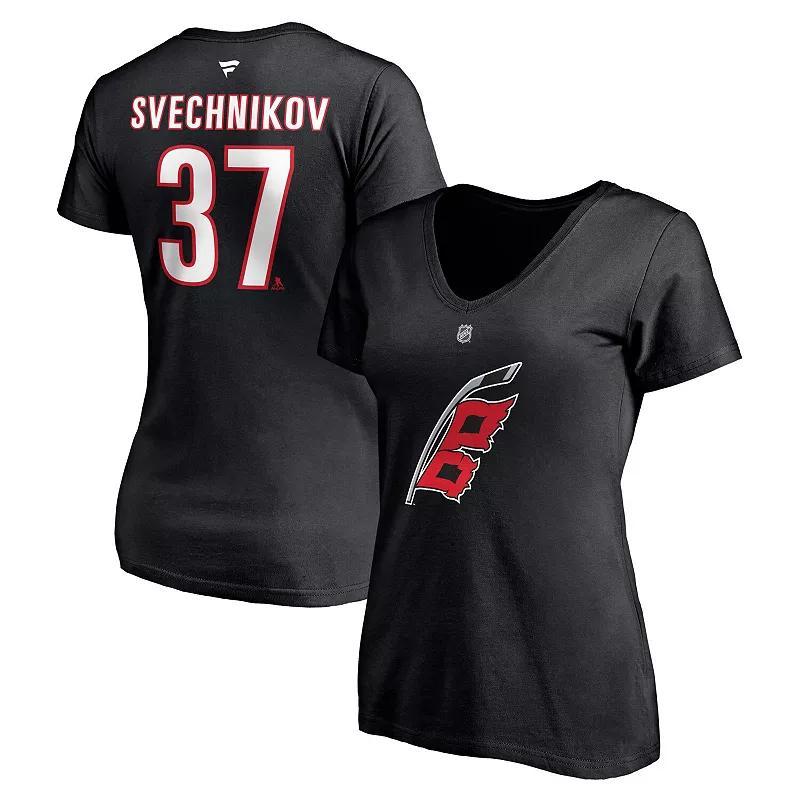 Womens Andrei Svechnikov Black Carolina Hurricanes Alternate Authentic Stack Name and Number V-Neck T-shirt Product Image