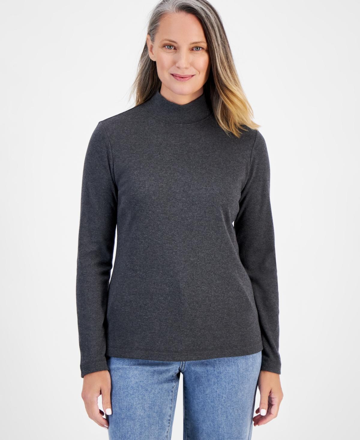 Style & Co Womens Cotton Mock-Neck Long-Sleeve Tee, Created for Macys Product Image