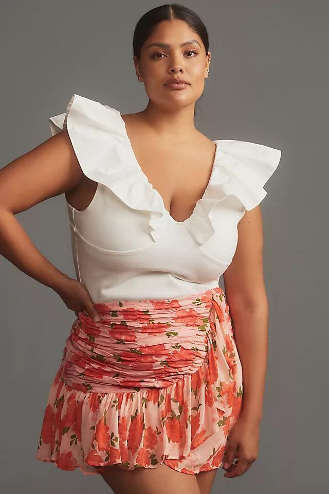 Maeve Ruffled Linen Wrap Mini Skirt Product Image