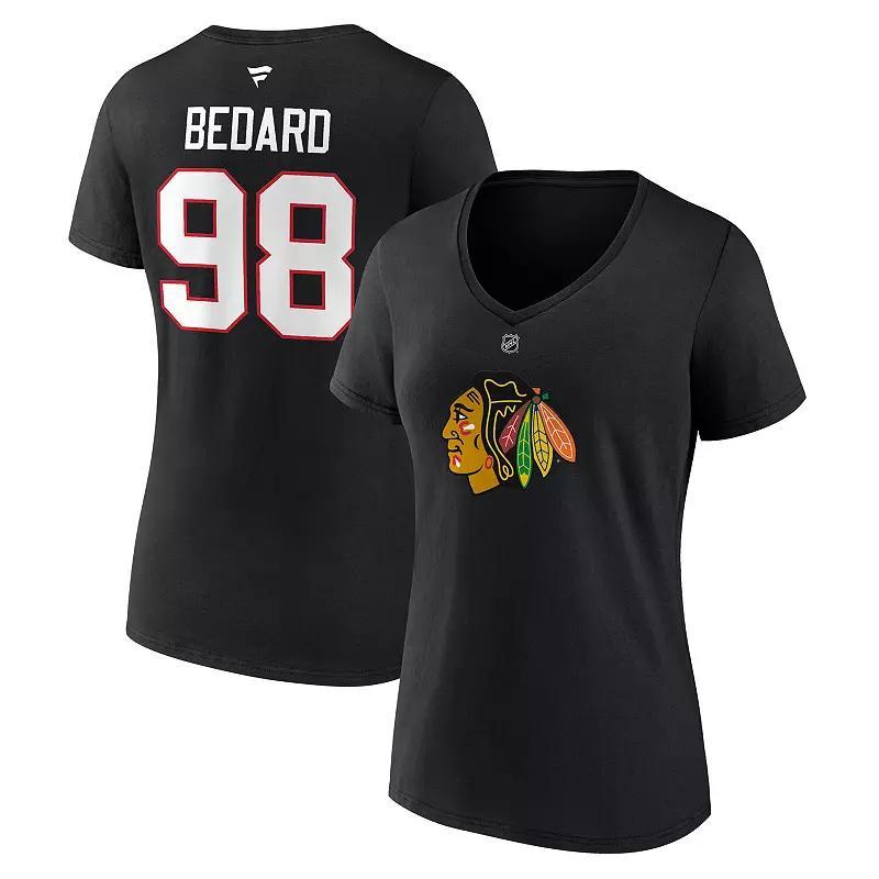 Womens Fanatics Branded Connor Bedard Chicago hawks 2023 NHL Draft Authentic Stack Player Name & Number V-Neck T-Shirt Product Image