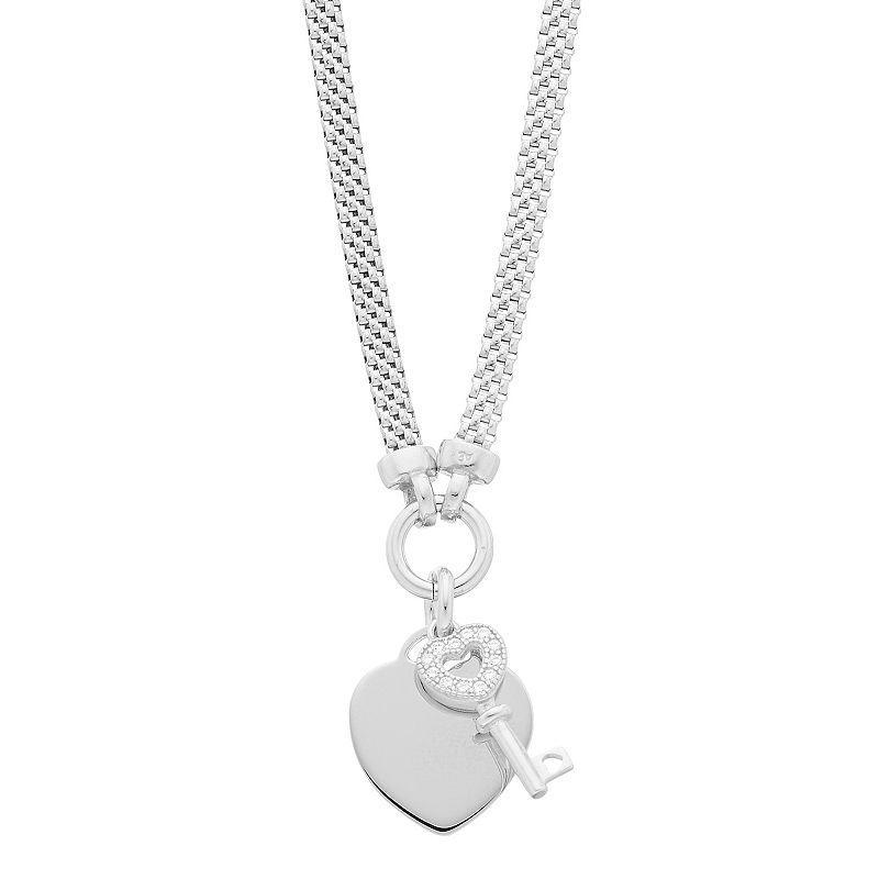 Sterling Silver Heart Charms Mesh Necklace, Womens Product Image