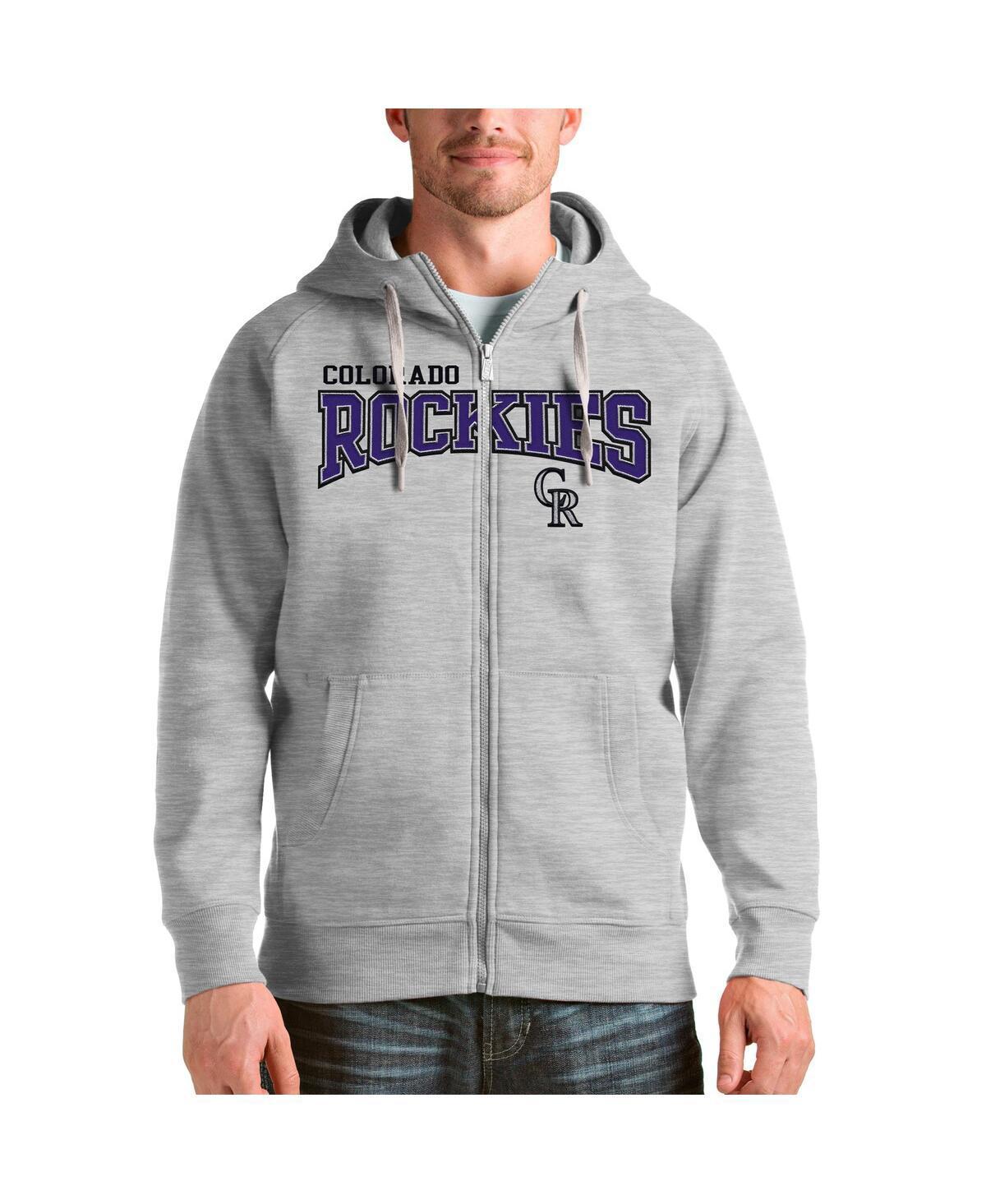 Antigua Mens Heather Gray Colorado Rockies Team Logo Victory Full-Zip Hoodie Product Image