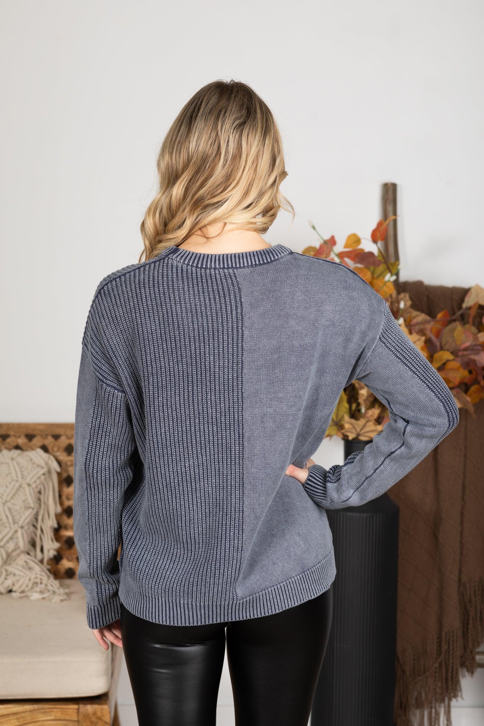 Washed Waffle Knit Sweater With Pocket Product Image