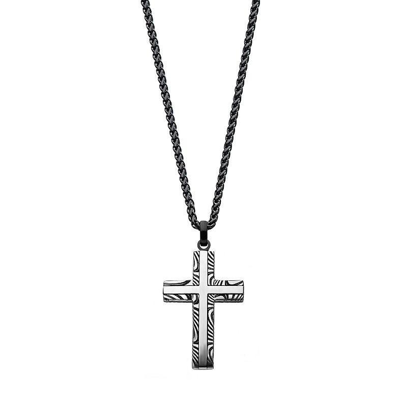 Mens Stainless Steel Damascus Cross Pendant Necklace Multicolor Product Image