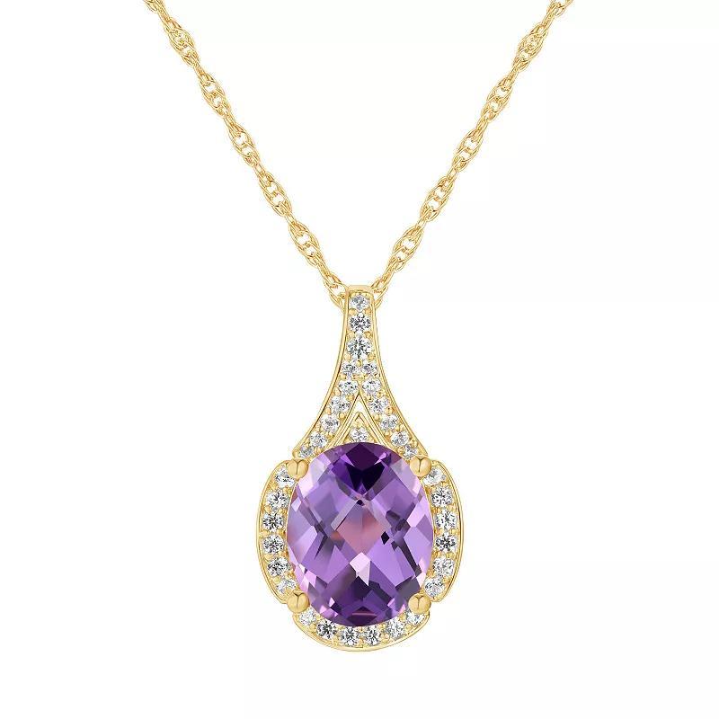 14k Gold Over Silver Amethyst Pendant, Womens Yellow Product Image