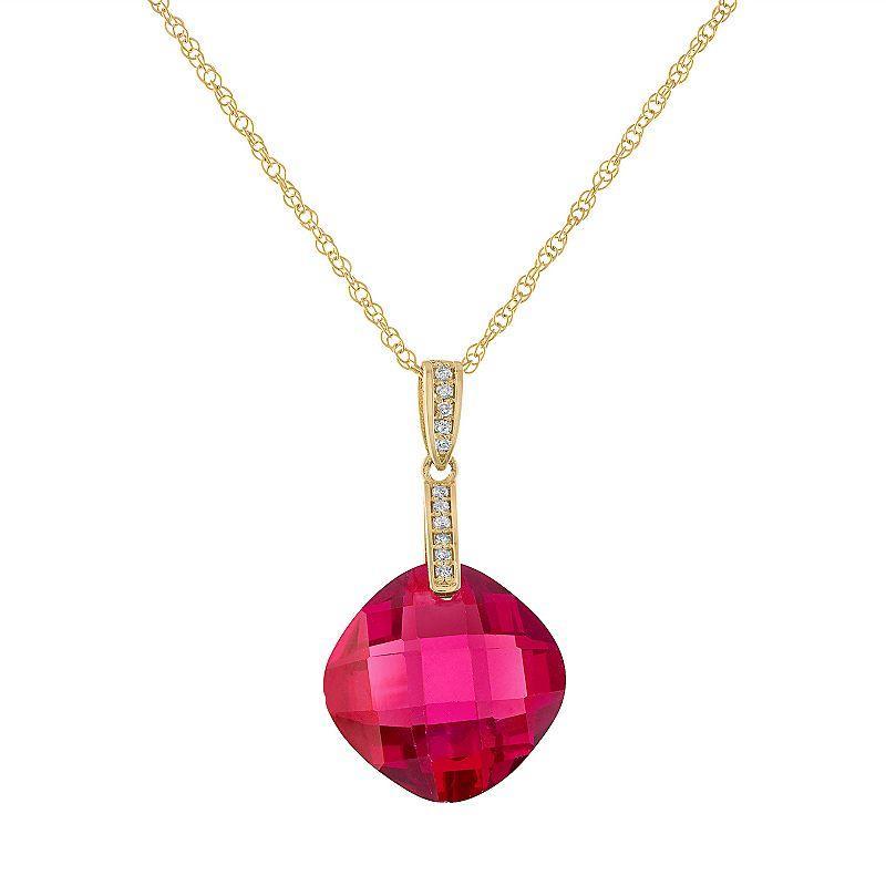 Tiara 14k Gold Gemstone & Diamond Accent Pendant Necklace, Womens Lab Created Red Product Image