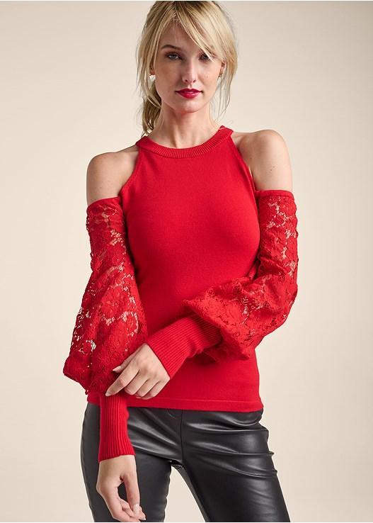 Cold-Shoulder Lace Sweater Product Image