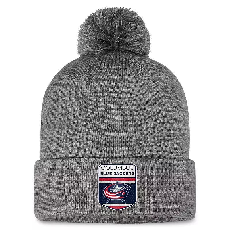 Mens Fanatics Branded  Gray Columbus Blue Jackets Authentic Pro Home Ice Cuffed Knit Hat with Pom Product Image