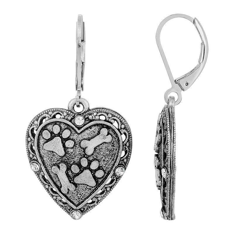 1928 Silver Tone Heart, Paw, & Bones Drop Earrings, Womens Product Image