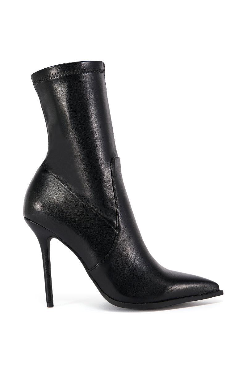 AZALEA WANG KATHERINE PU STILETTO BOOTIE WITH 4 WAY STRETCH IN BLACK Product Image