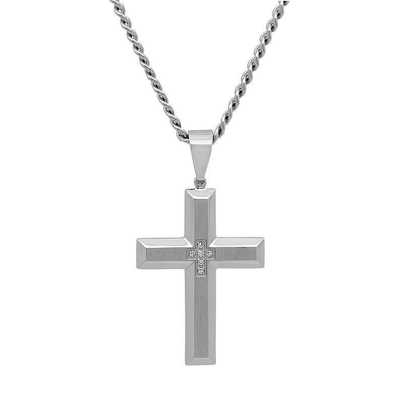 Diamond Accent Stainless Steel Cross Pendant Necklace - Men, Mens White Product Image