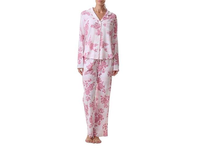 Karen Neuburger Plus Size Long Sleeve Girlfriend Pajama Set With Satin Picot (Floral Toile) Women's Pajama Sets Product Image