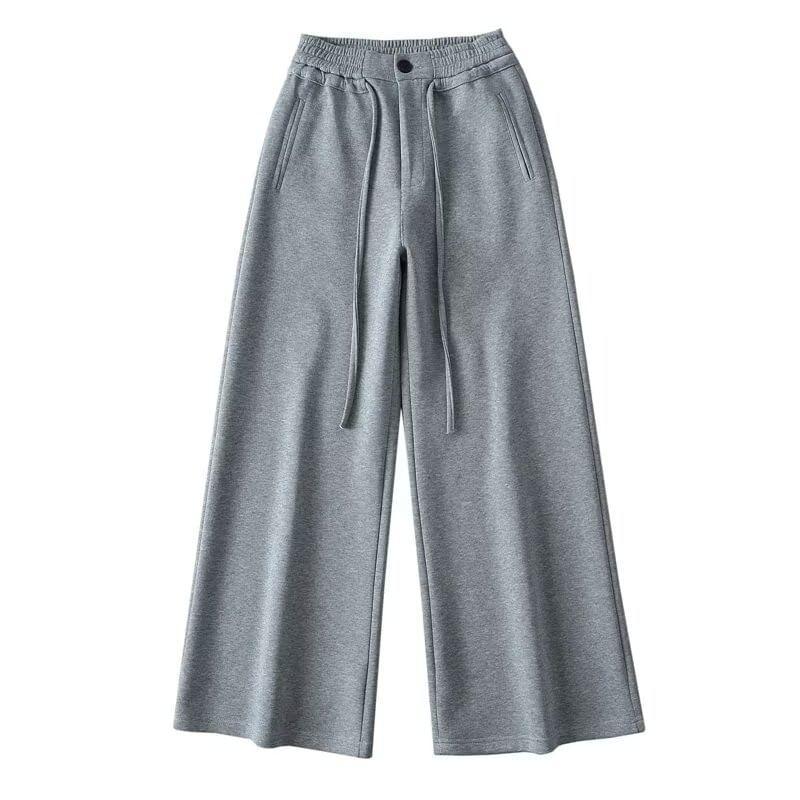 Drawstring Waist Plain Wide Leg Sweatpants Product Image