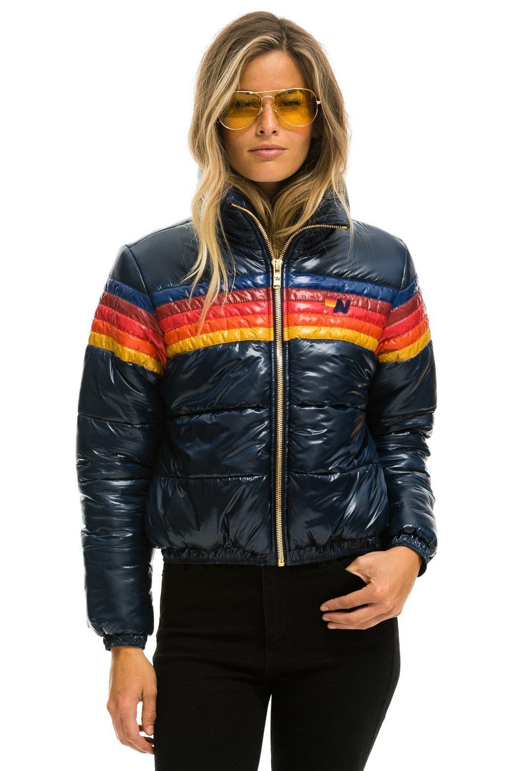 5 STRIPE LUXE APRES PUFFER JACKET - GLOSSY NAVY Female Product Image