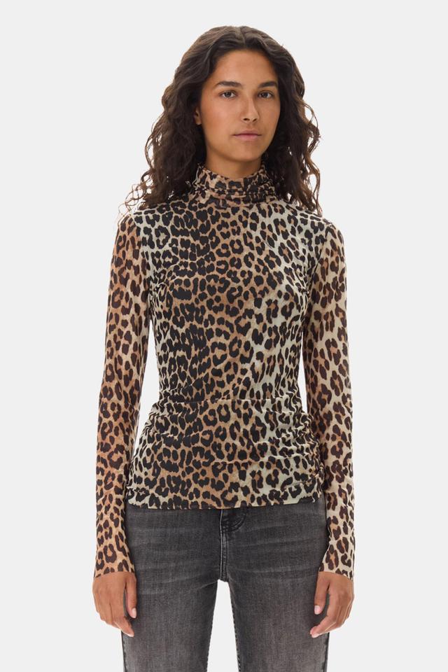 Leopard Printed Mesh Long Sleeve Rollneck Product Image