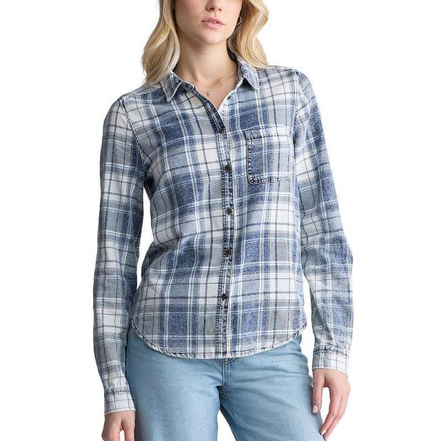 Womens Buffalo Jeans Starling Long Sleeve Plaid Button-Up Shirt Blue Grey Product Image