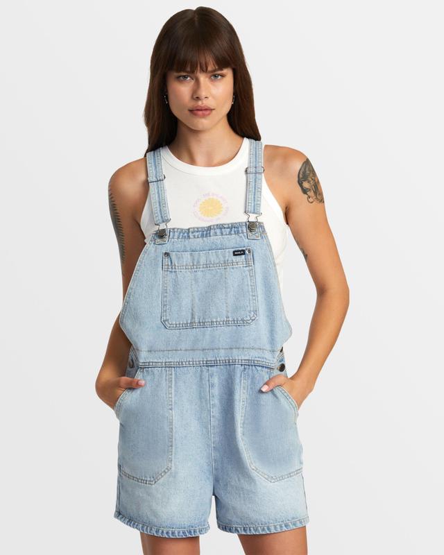 Succession Short Denim Overalls - Bleached Indigo Product Image