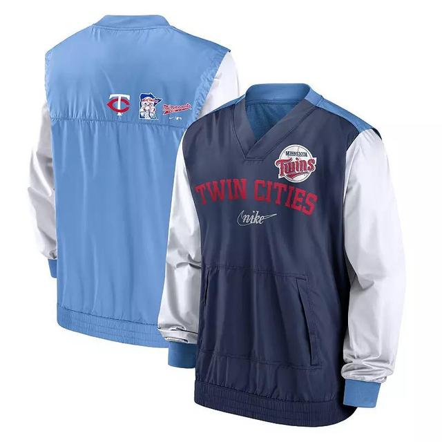 Mens Nike /Light Blue Minnesota Twins Rewind Warmup V-Neck Pullover Jacket Product Image