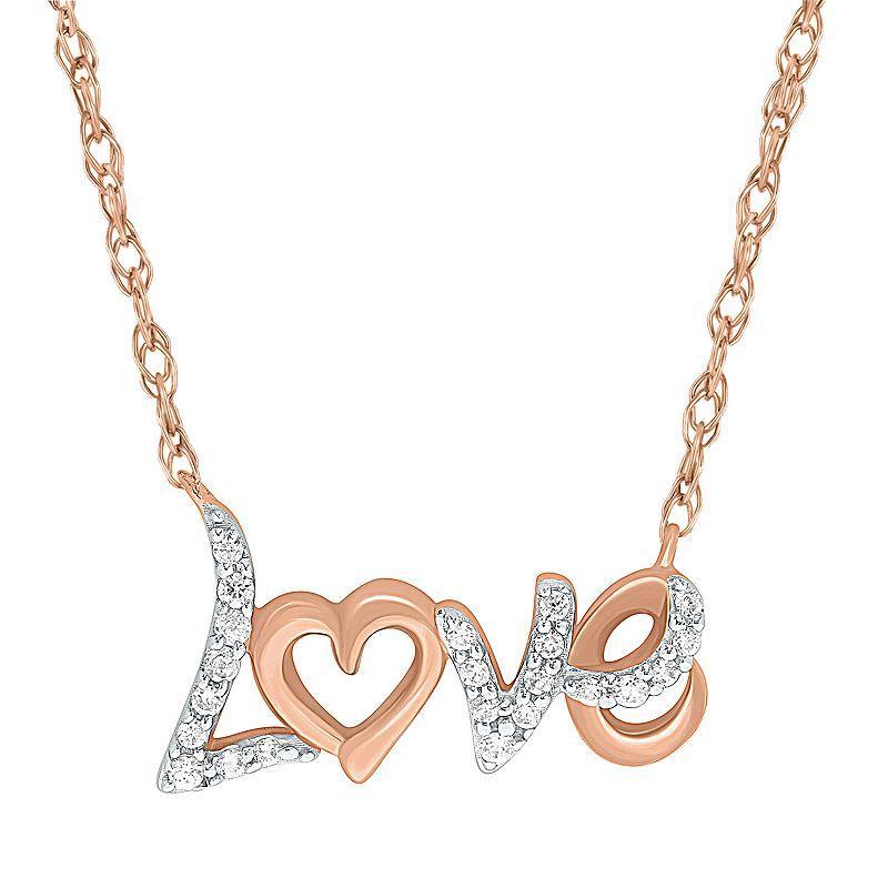 Sterling Silver 1/10 Carat T.W. Diamond Love Pendant Necklace, Womens Pink Tone Product Image