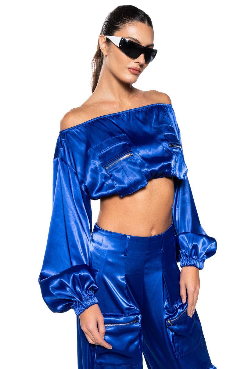 VIOLET DREAMS OFF SHOULDER POCKET DETAIL CROP TOP Product Image