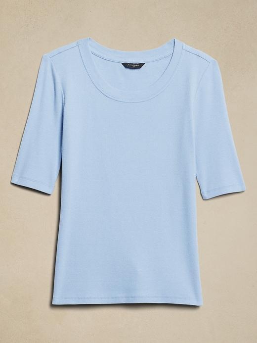 Ribbed Elbow-Sleeve T-Shirt Product Image