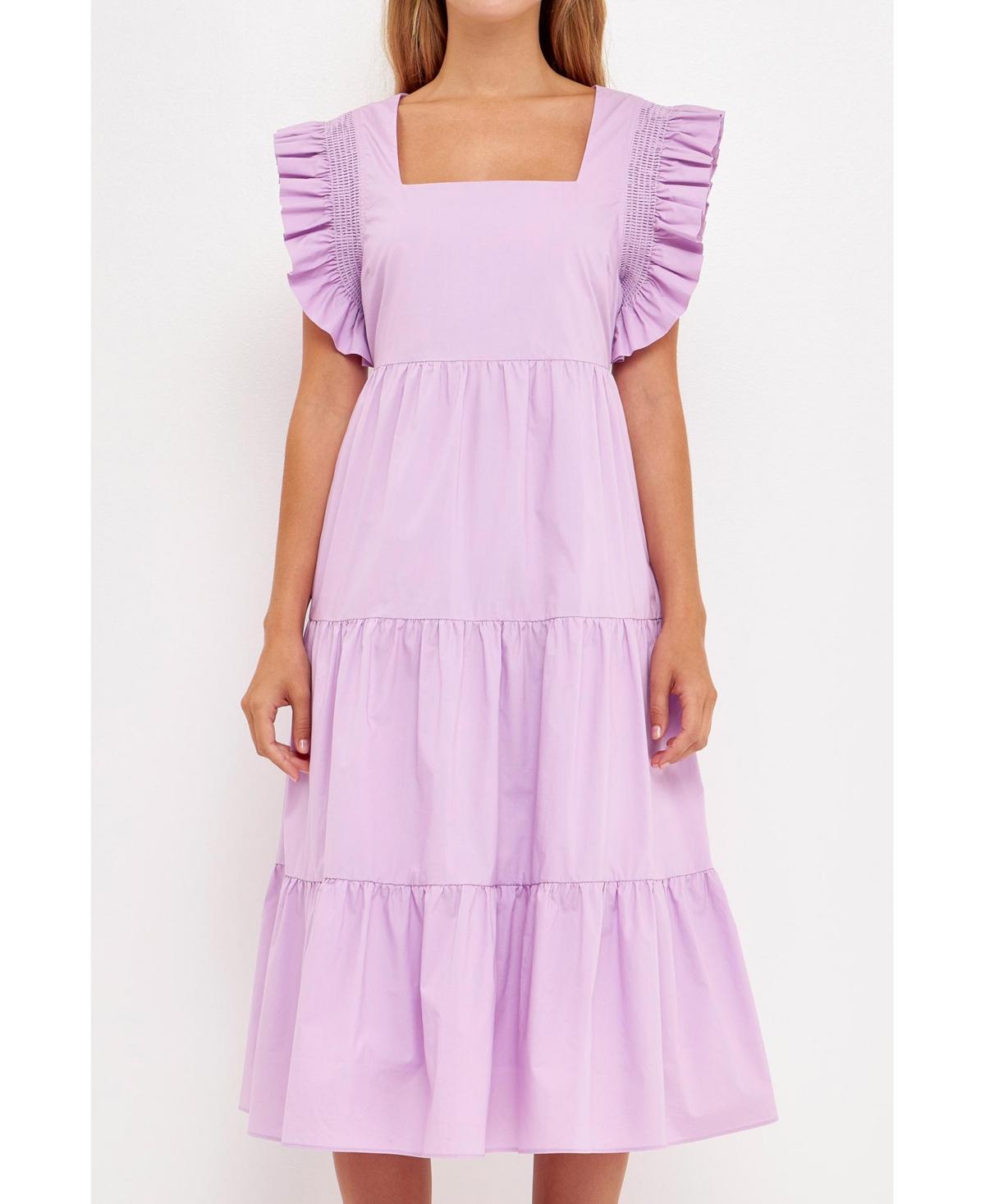 English Factory Ruffled Detail Midi Dress (Lilac) Women's Dress Product Image