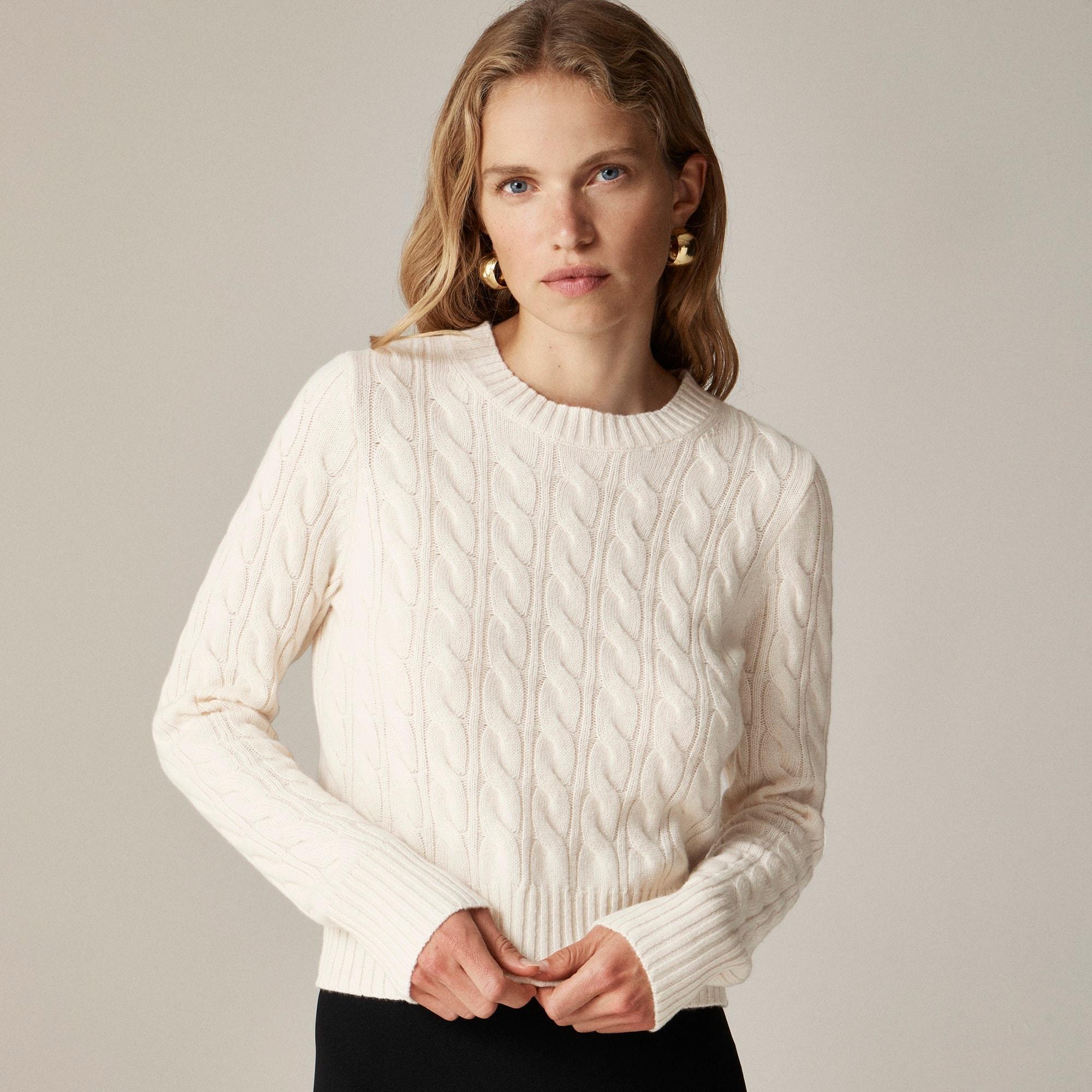 Cashmere shrunken cable-knit crewneck sweater Product Image