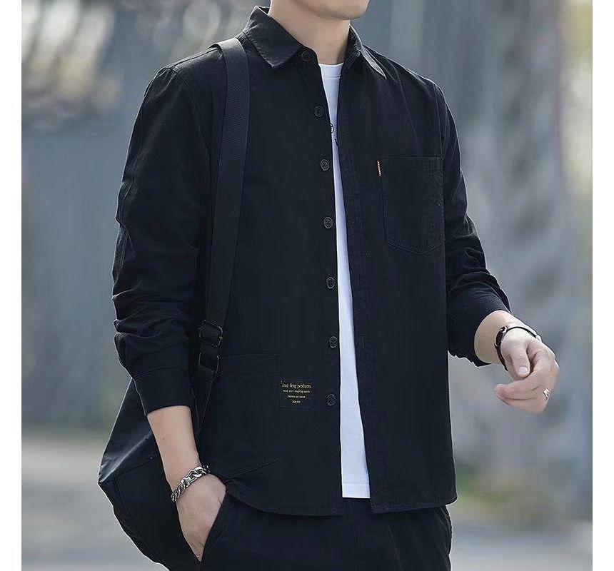 Long-Sleeve Collared Plain Shirt product image