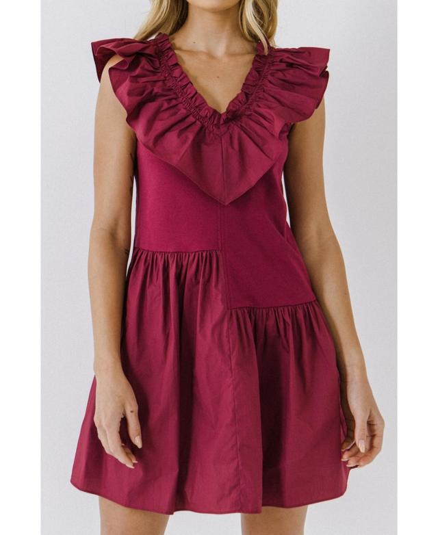 Womens Mixed Media Ruffle Detail Dress Product Image