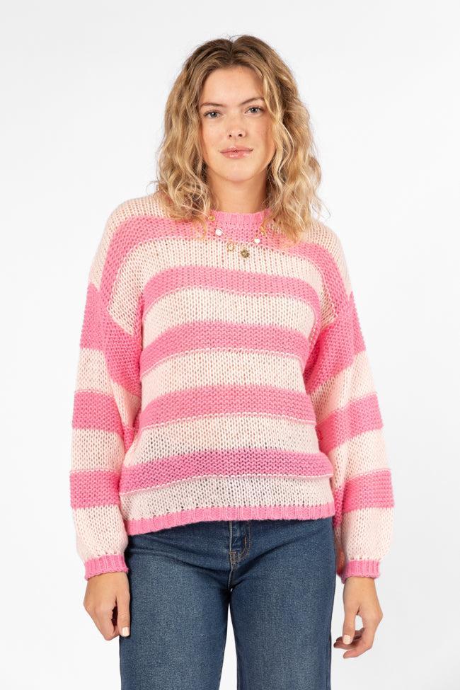 I Always Believe Pink Textured Stripe Sweater Product Image