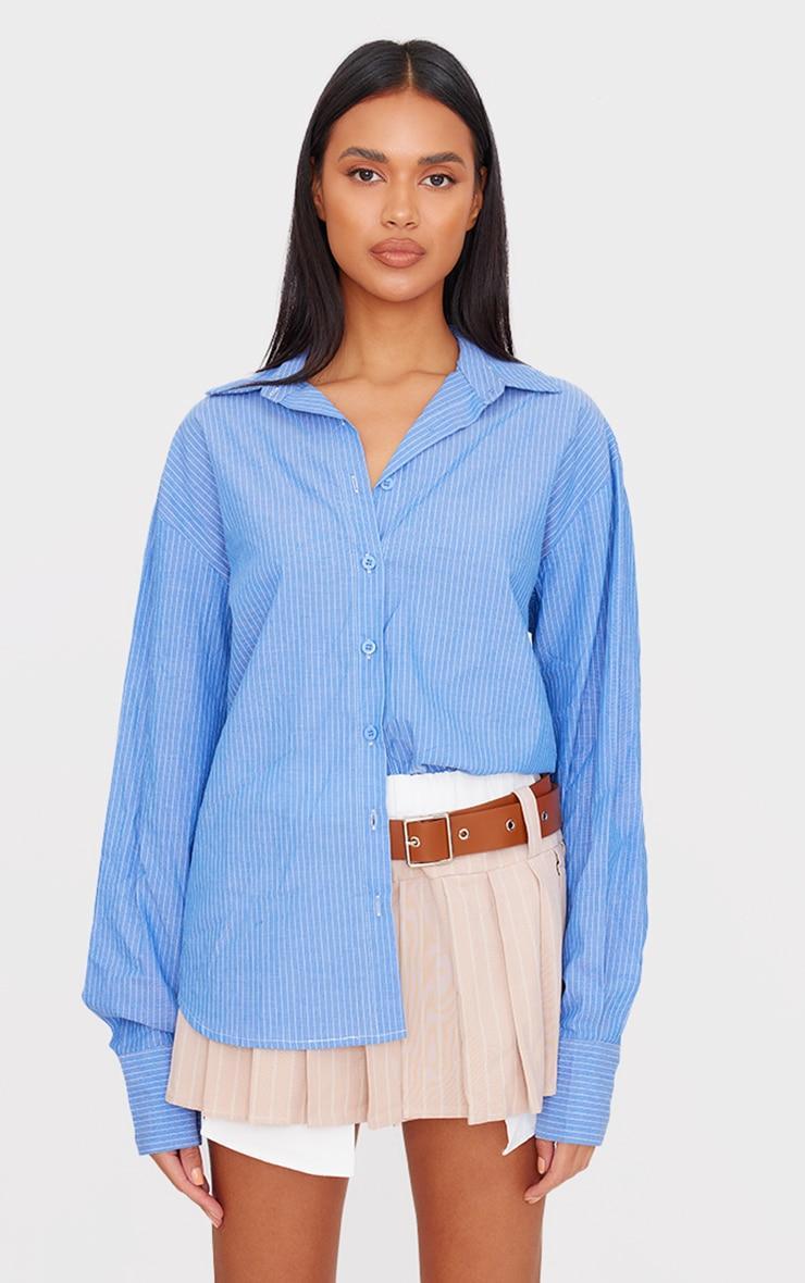 Blue Oversized Striped Cut Out Back Shirt Product Image