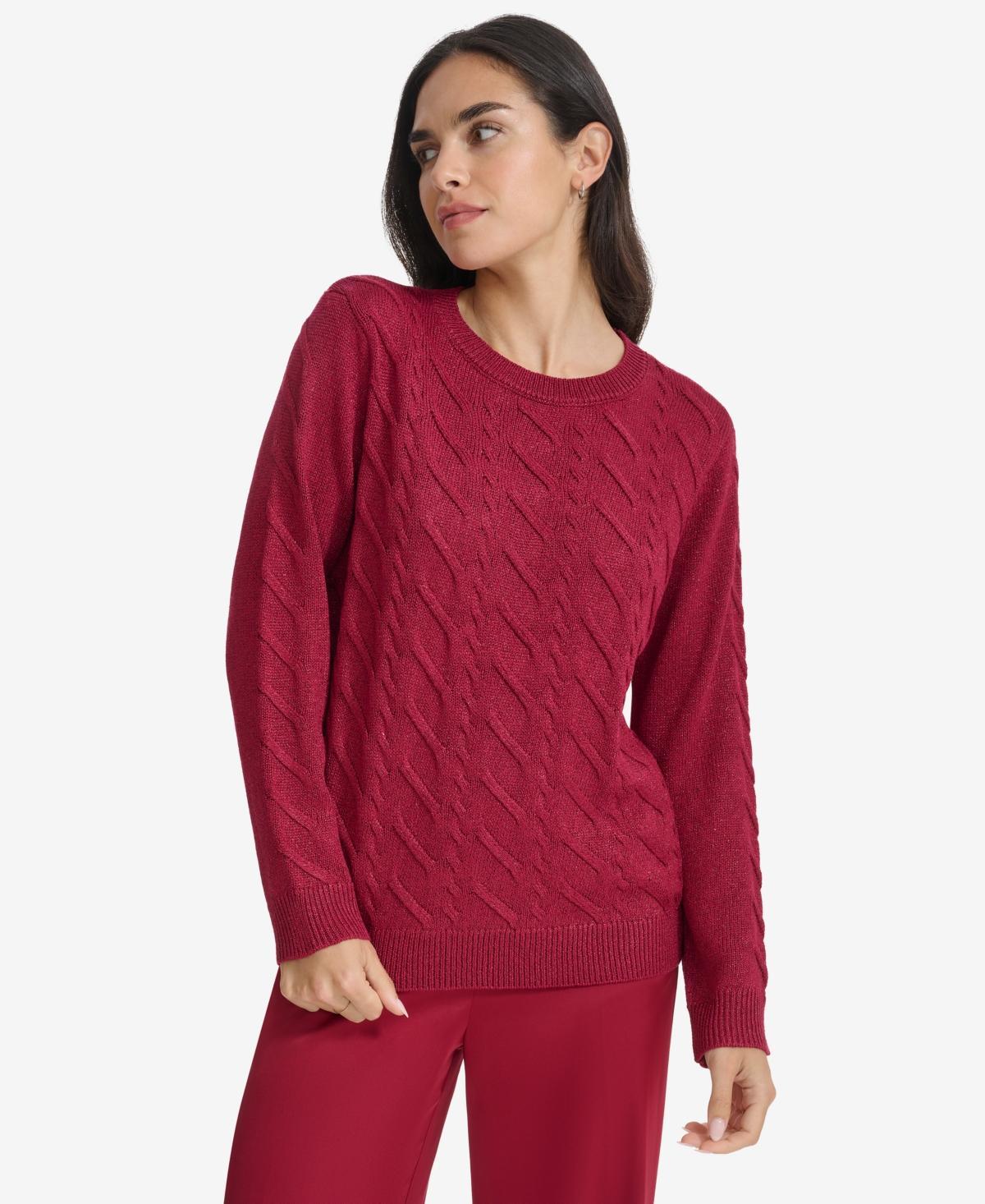 Calvin Klein Womens Metallic Cable-Knit Sweater Product Image