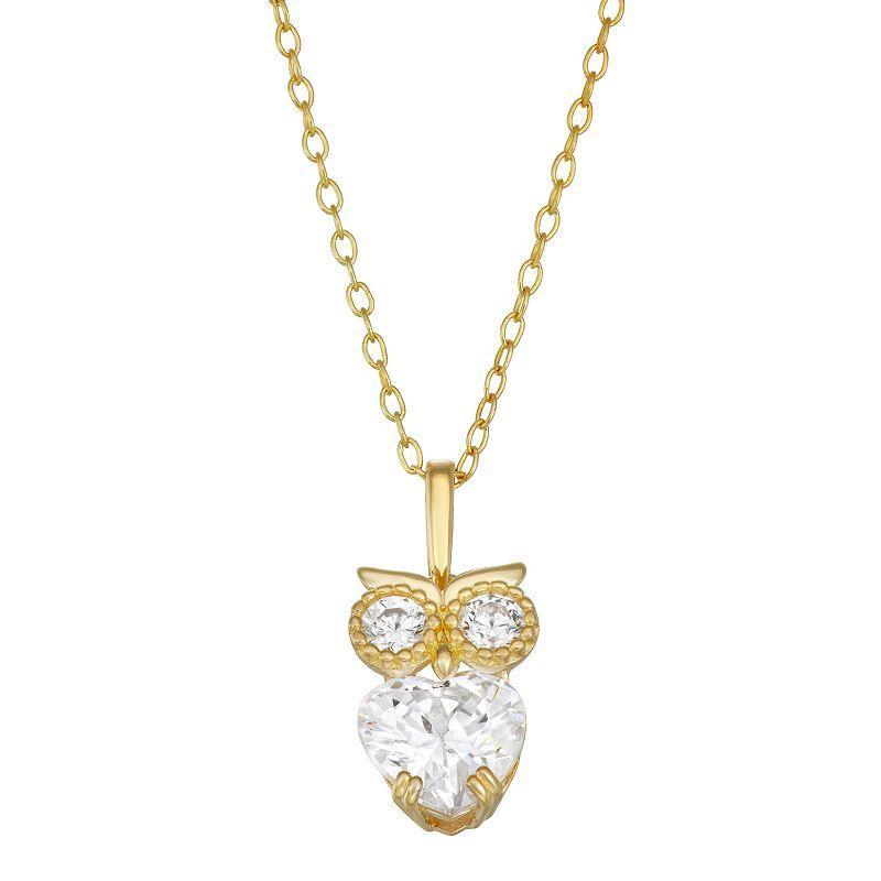 Cubic Zirconia Owl Pendant Necklace in 10k Gold Product Image