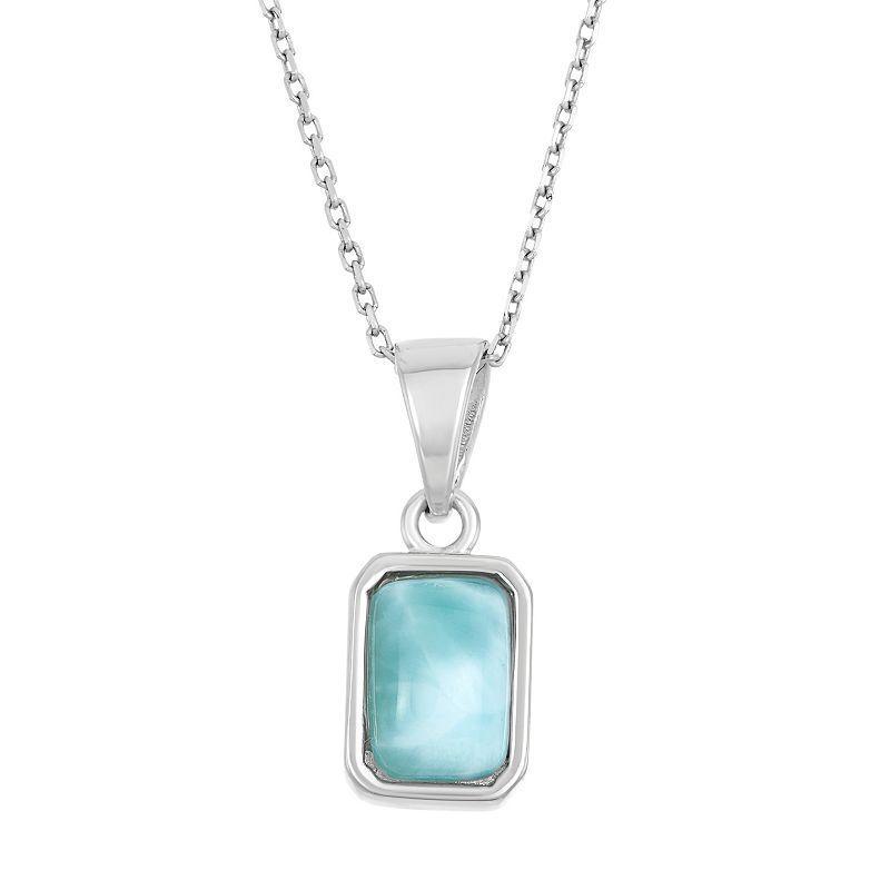 Larimar Sterling Silver Rectangle Halo Pendant Necklace, Womens Blue Product Image