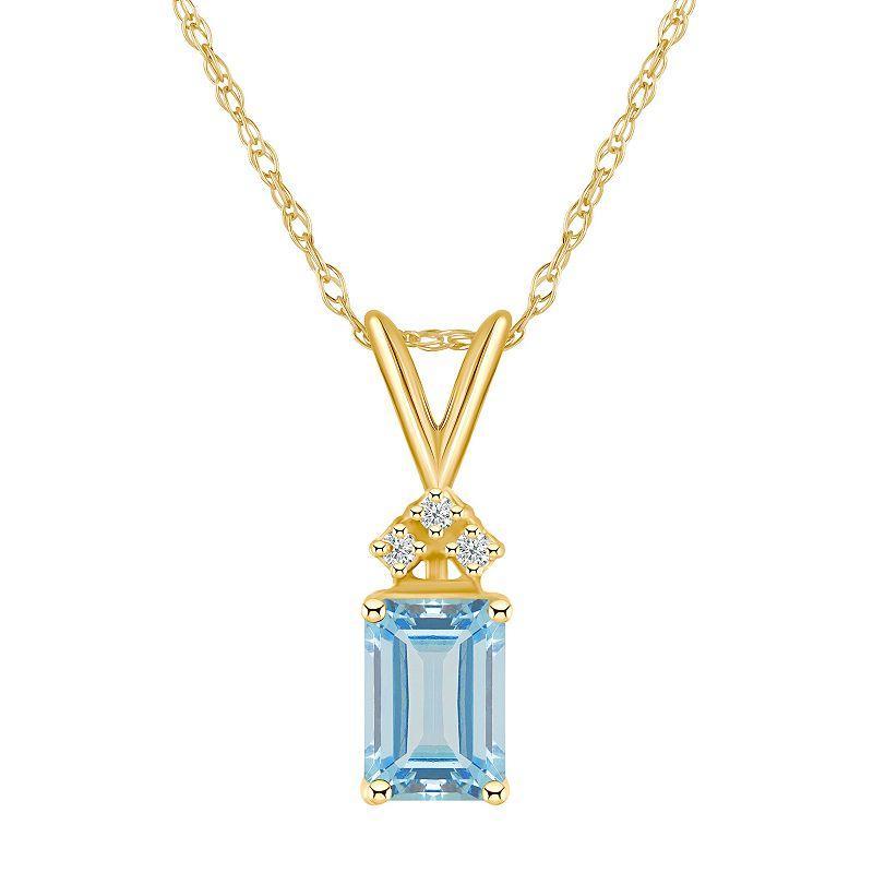 Celebration Gems 14k Gold Gemstone & Diamond Accent Pendant Necklace, Womens Aquamarine Product Image