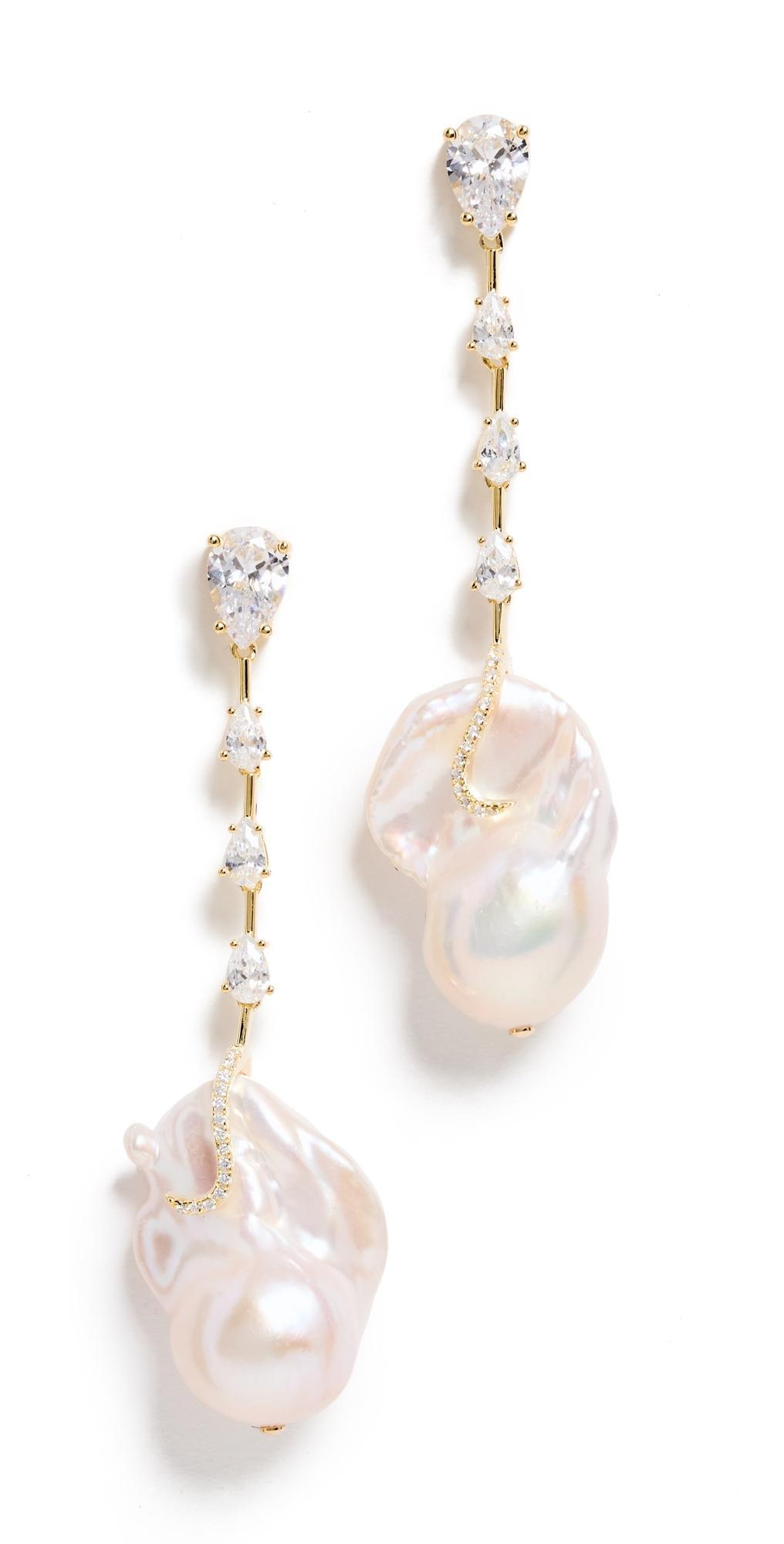 Dangling Cz Baroque Pearl Stud Earrings Product Image