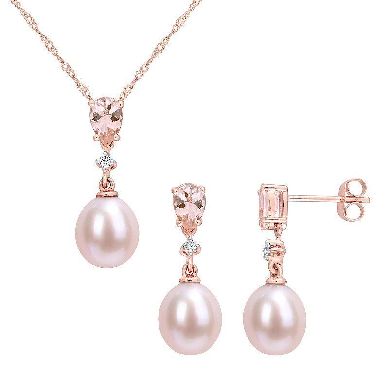 Stella Grace 10k Rose Gold Dyed Pink Freshwater Cultured Pearl, Morganite & Diamond Accent Drop Pendant & Earring Set, Womens Multicolor Product Image