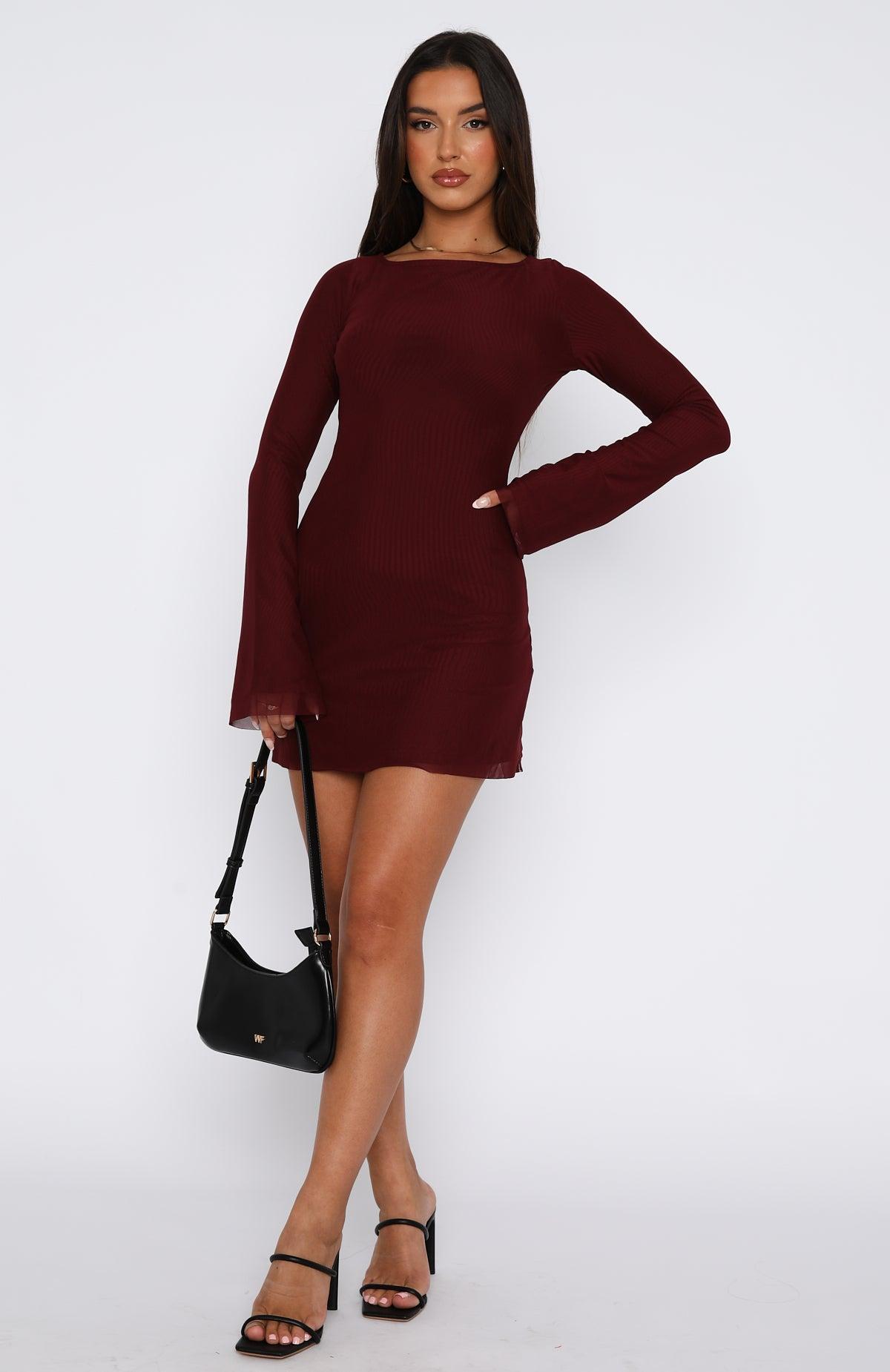 Excuse Me Miss Long Sleeve Mini Dress Wine Product Image