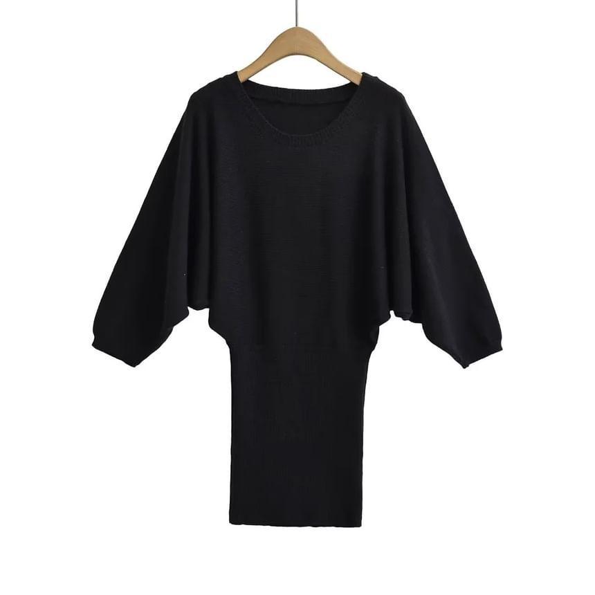 Off Shoulder Plain Mini Sweater Dress Product Image