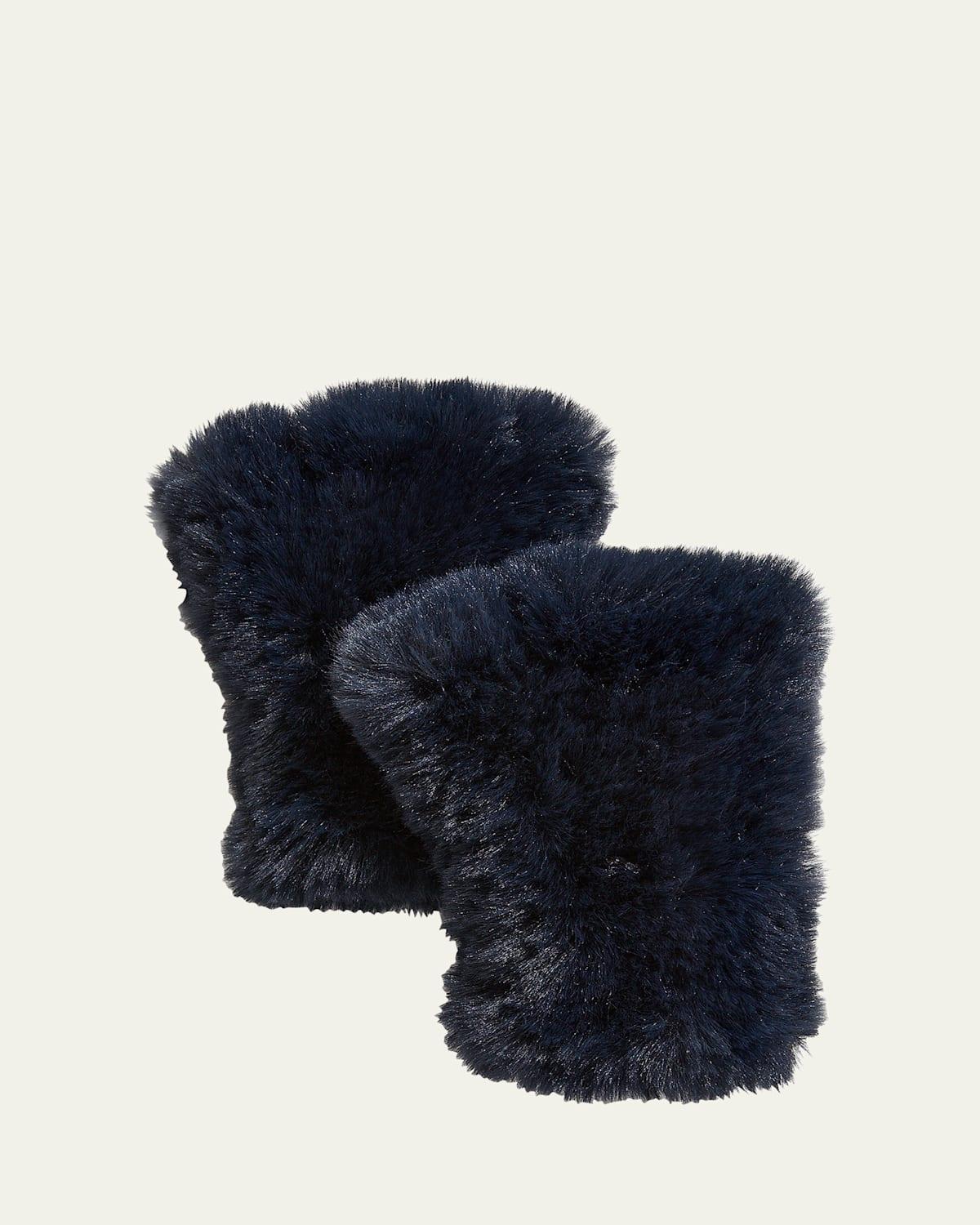 Faux Fur Knitted Fingerless Mittens Product Image